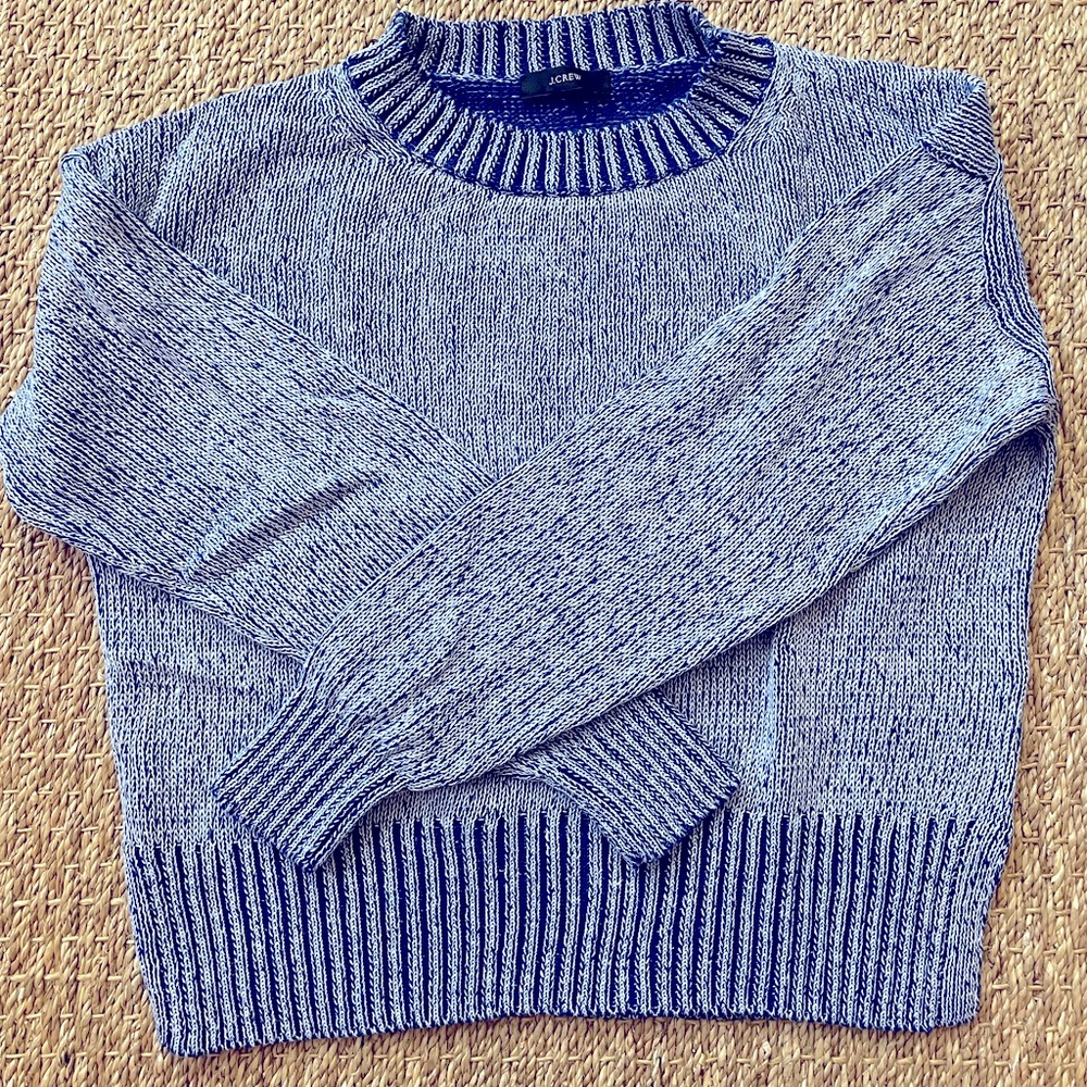 JCREW. Cotton Crop Sweater. Small. Blue & White.